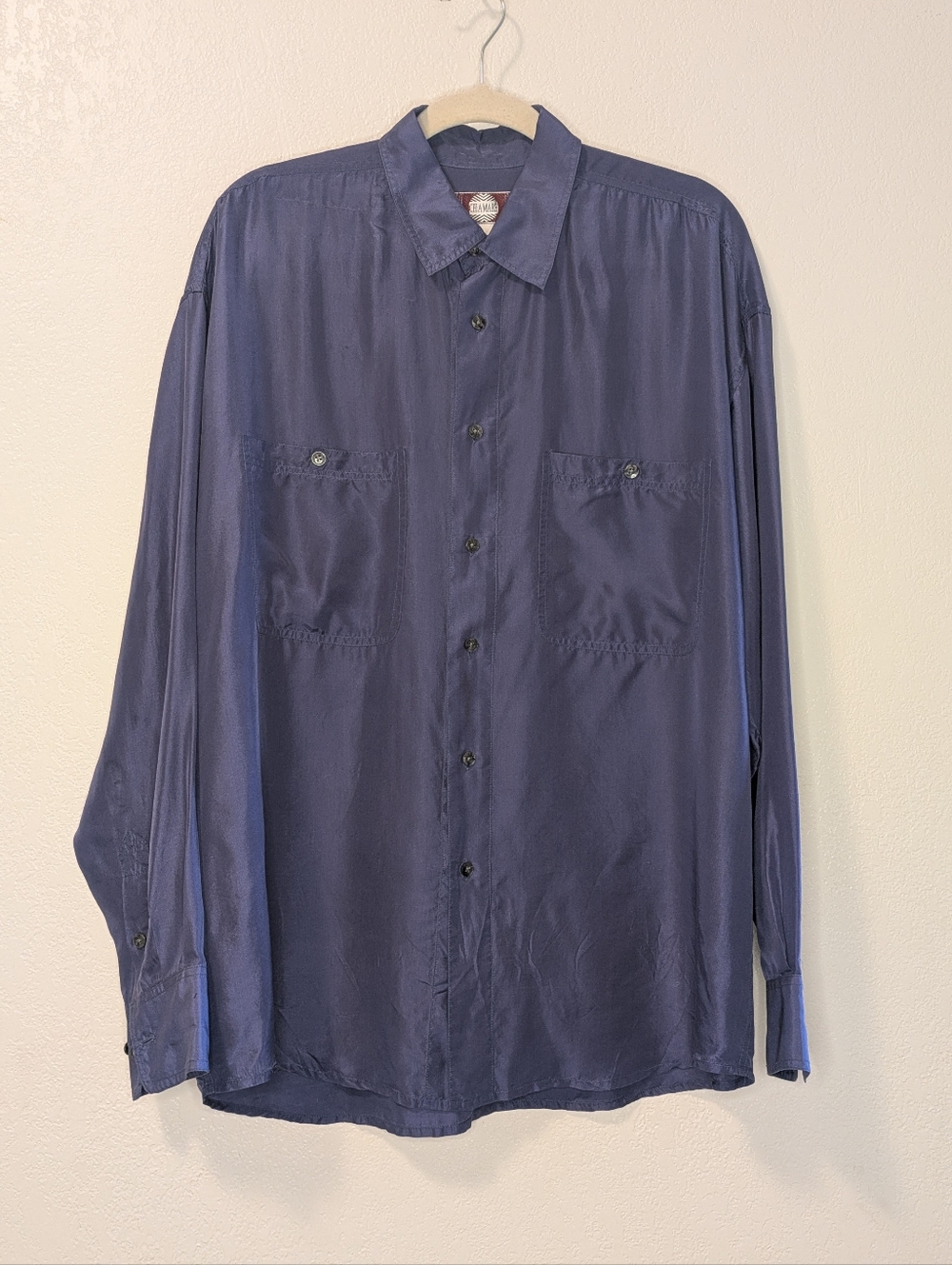 Chiamare Vintage 100% Silk Navy Button-Up Shirt